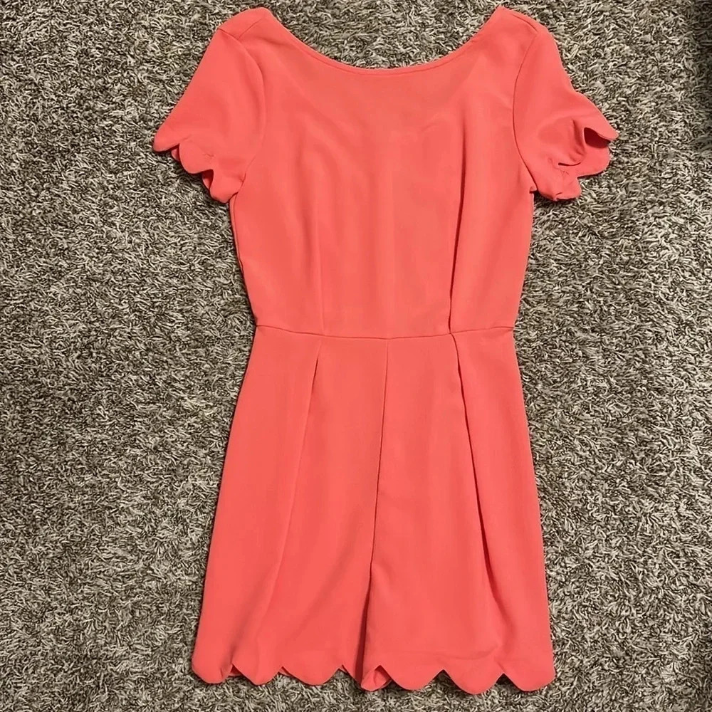 Coral Pink Romper with Scalloped Details | Pink Romper | Romper | Girly | Pink